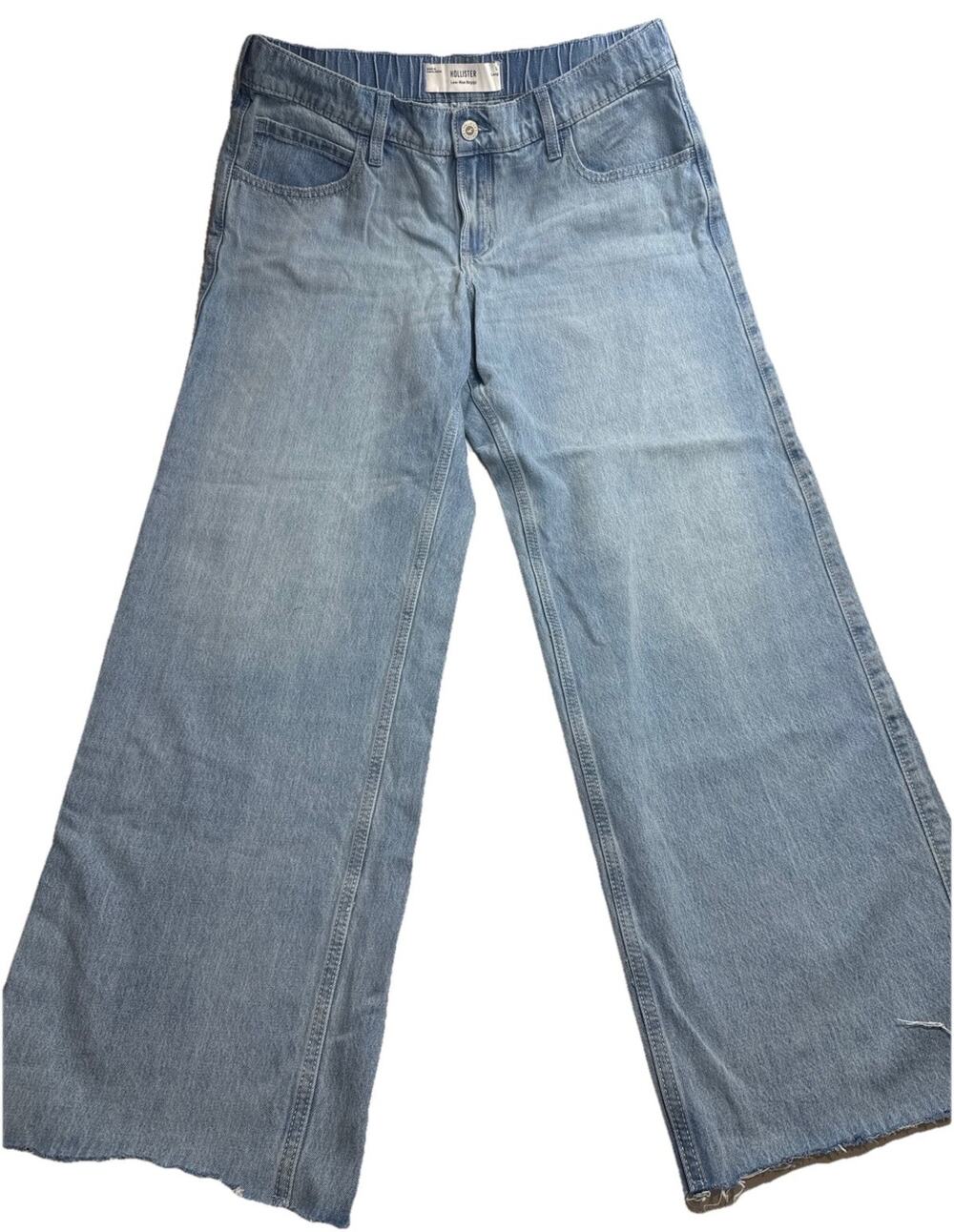 Hollister Women’s Jeans Low Rise Light Wash Raw Hem Size L Long